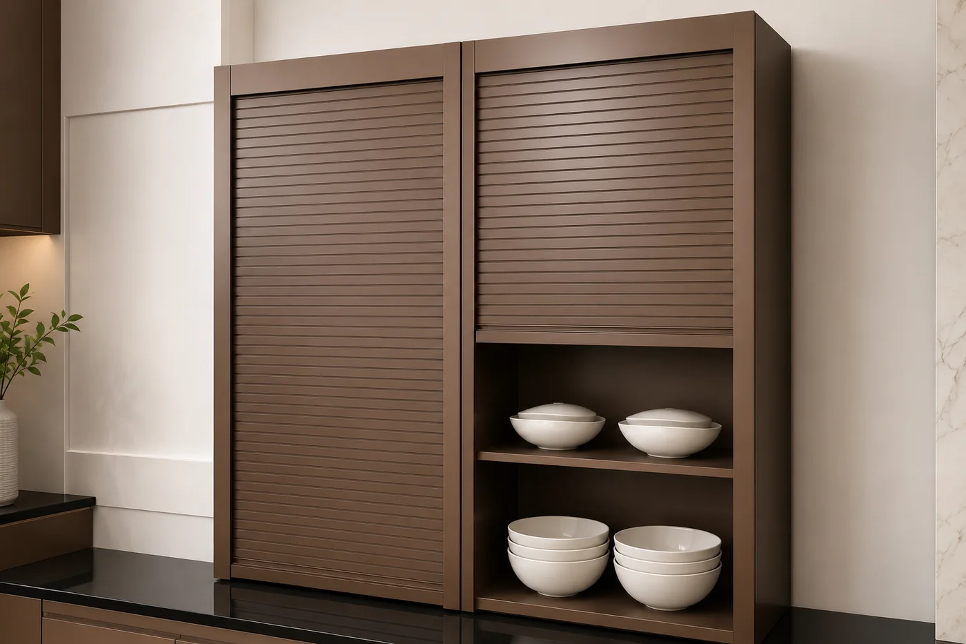 SATORI rolling shutter concealing an appliance cabinet